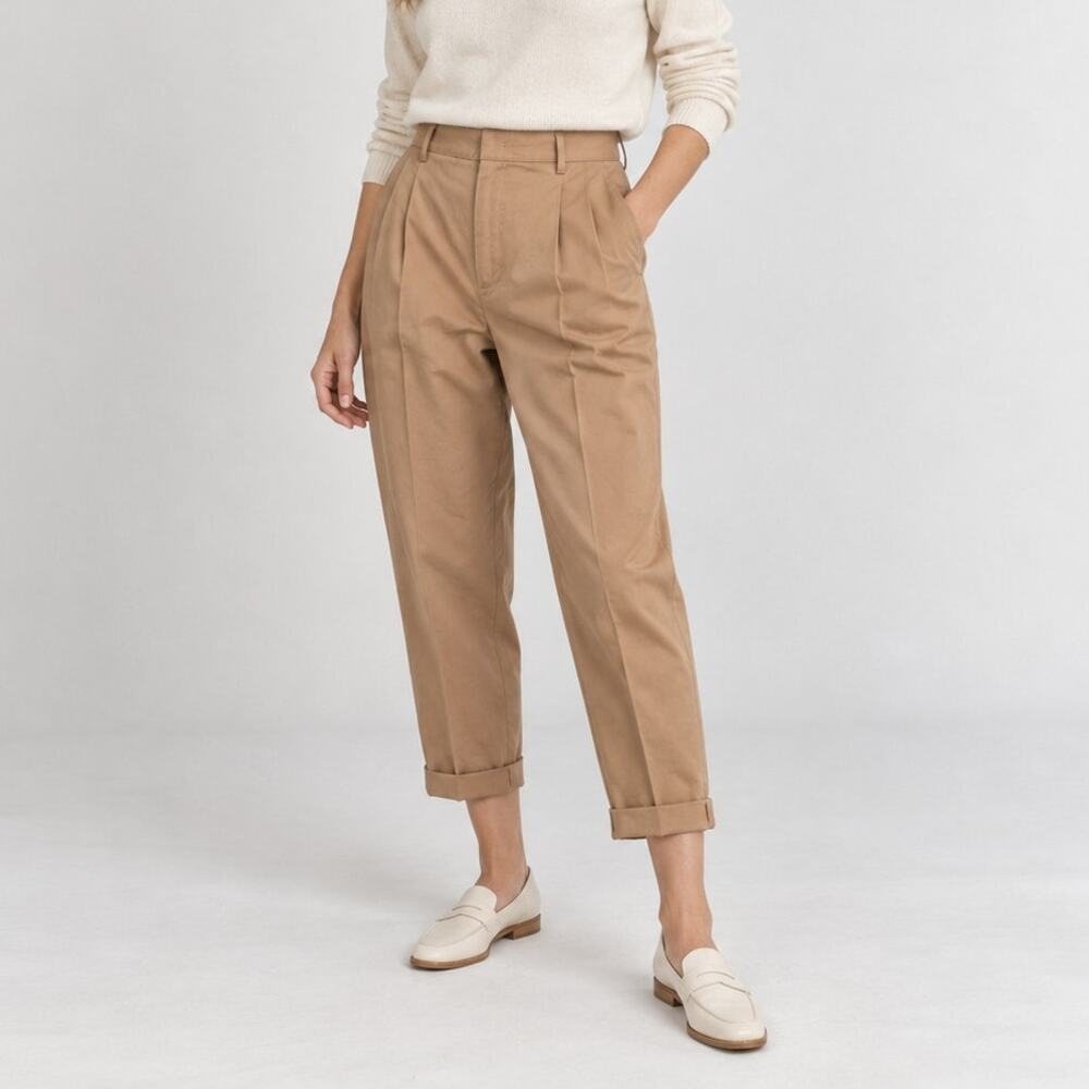 RED Valentino Tan Cotton Stretch High-Rise Cropped Chino Pants IT 46